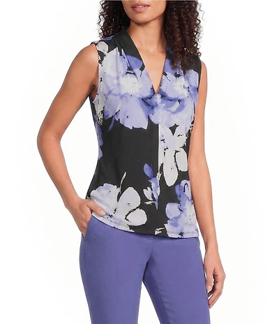 Calvin Klein Knit Jersey Floral V-Neck Sleeveless Top