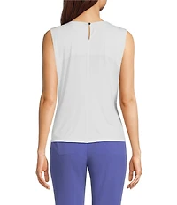 Calvin Klein Knit Jersey Flower Print Pleated Crew Neck Sleeveless Cami