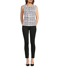 Calvin Klein Knit Jersey Plaid Pleated Crew Neck Sleeveless Cami