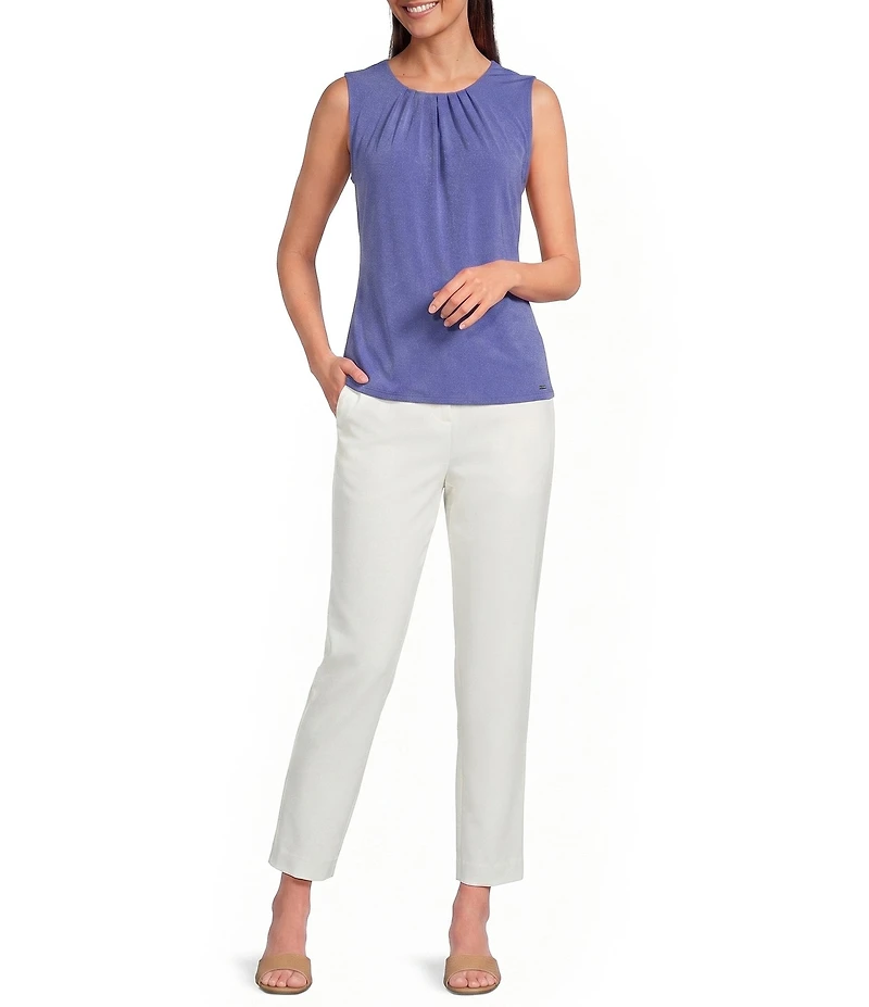 Calvin Klein Knit Jersey Pleated Crew Neck Sleeveless Cami