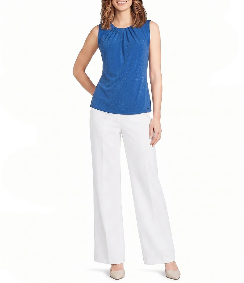 Calvin Klein Knit Jersey Pleated Crew Neck Sleeveless Cami Top