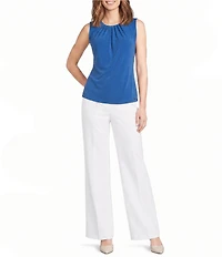 Calvin Klein Knit Jersey Pleated Crew Neck Sleeveless Cami Top