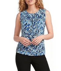 Calvin Klein Knit Jersey Printed Pleated Crew Neck Sleeveless Cami
