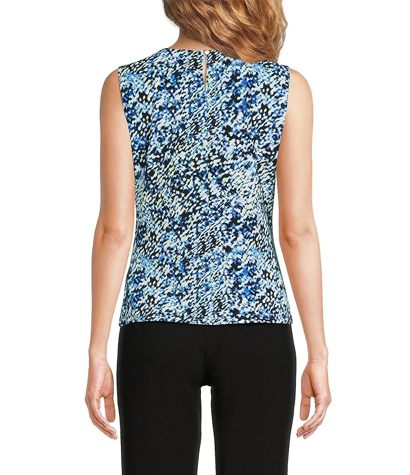 Calvin Klein Knit Jersey Printed Pleated Crew Neck Sleeveless Cami