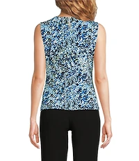 Calvin Klein Knit Jersey Printed Pleated Crew Neck Sleeveless Cami