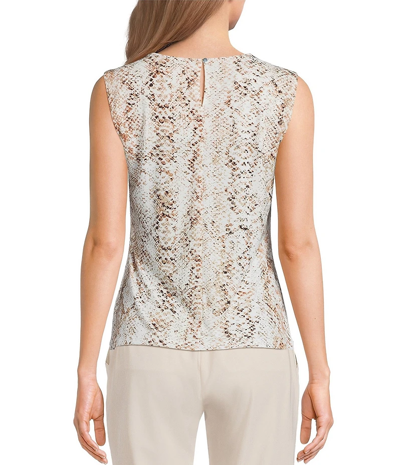 Calvin Klein Knit Jersey Printed Sleeveless Pleat Neck Cami