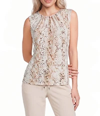 Calvin Klein Knit Jersey Printed Sleeveless Pleat Neck Cami