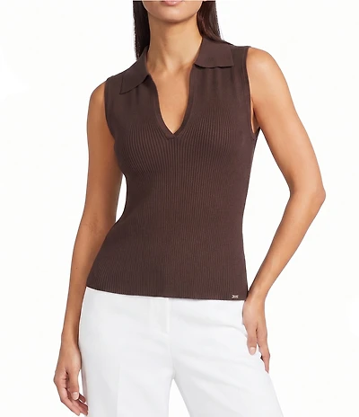 Calvin Klein Knit Johnny Collar Sleeveless Top