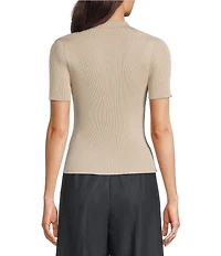 Calvin Klein Knit Point Collar Short Sleeve Button Front Top