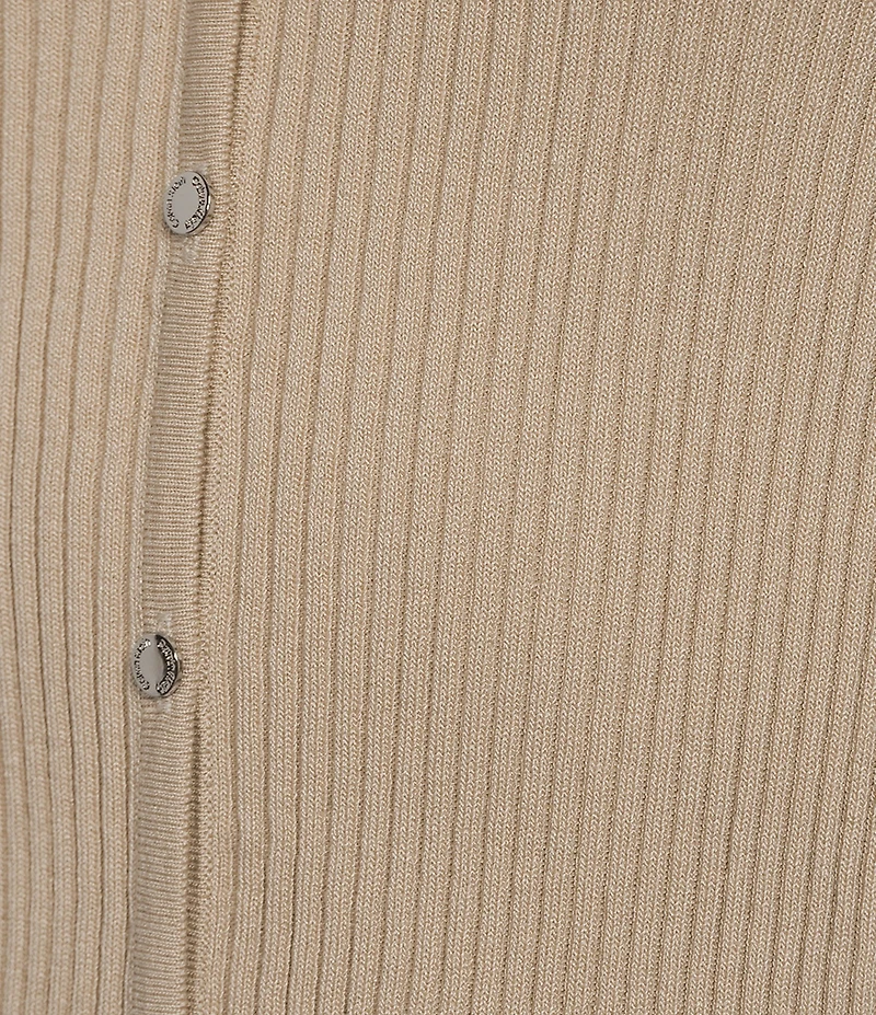 Calvin Klein Knit Point Collar Short Sleeve Button Front Top