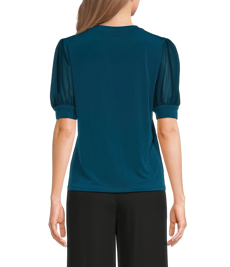 Calvin Klein Knit Sheer Puff Short Sleeve Top