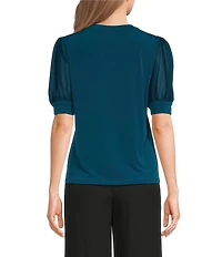 Calvin Klein Knit Sheer Puff Short Sleeve Top