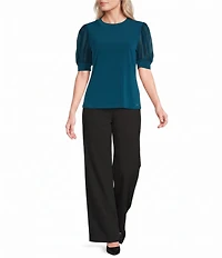Calvin Klein Knit Sheer Puff Short Sleeve Top