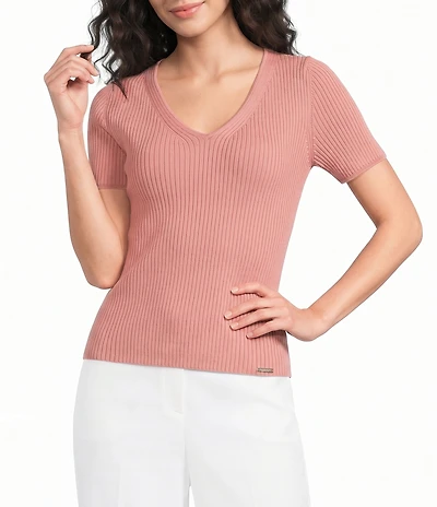Calvin Klein Knit V-Neck Short Sleeve Top