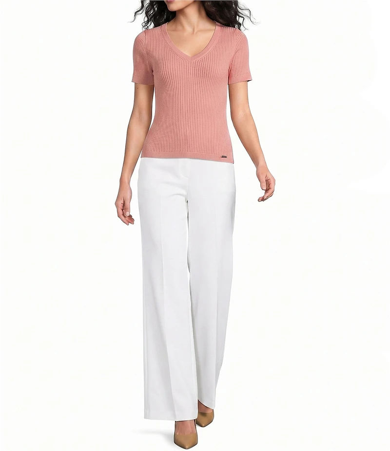 Calvin Klein Knit V-Neck Short Sleeve Top