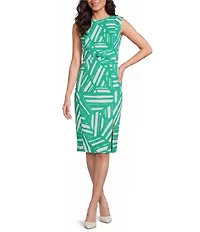 Calvin Klein Linen Abstract Pattern Sleeveless Belted Sheath Dress