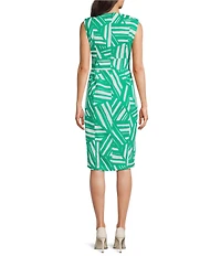 Calvin Klein Linen Abstract Pattern Sleeveless Belted Sheath Dress