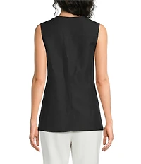 Calvin Klein Linen Blend Crew Neck Sleeveless Button Front Vest