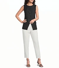 Calvin Klein Linen Blend Crew Neck Sleeveless Button Front Vest