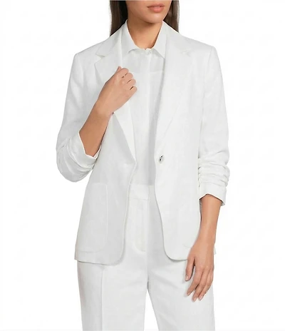 Calvin Klein Linen Blend Notch Lapel 3/4 Scrunch Sleeve One Button Jacket