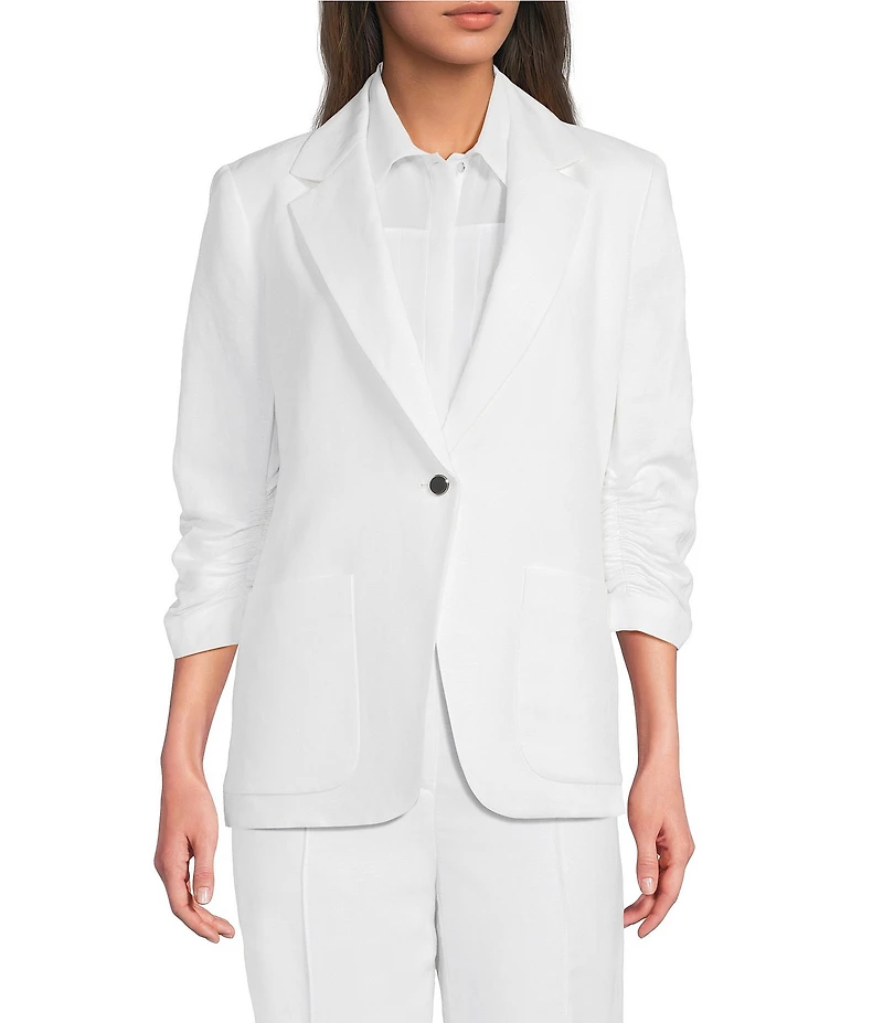 Calvin Klein Linen Blend Notch Lapel 3/4 Scrunch Sleeve One Button Jacket