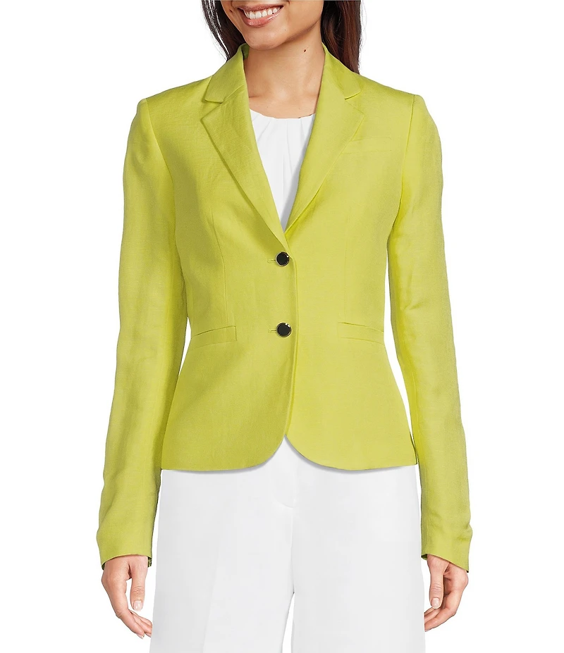 Calvin Klein Linen Blend Notch Lapel Long Sleeve 2 Button Front Jacket