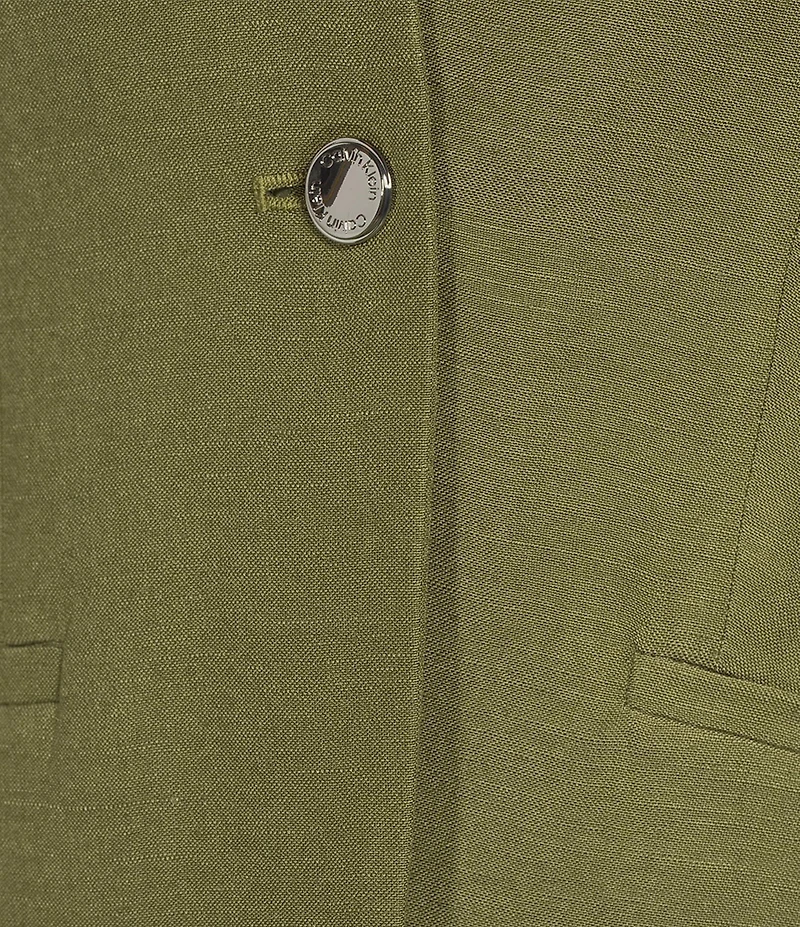 Calvin Klein Linen Blend Stand Collar 3/4 Sleeve One-Button Jacket