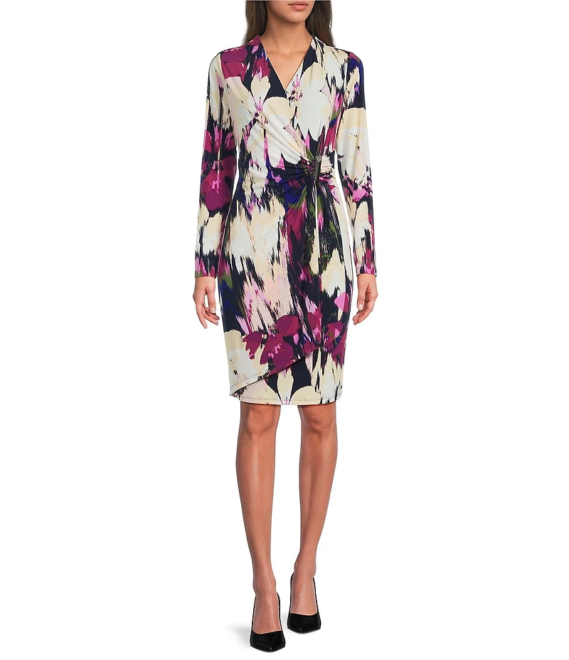 Calvin Klein Matte Jersey Floral Print Long Sleeve Dress