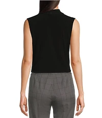 Calvin Klein Matte Jersey V-Neck Shoulder Pleat Sleeveless Top