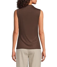 Calvin Klein Mesh Knit Mock Neck Sleeveless Fitted Top
