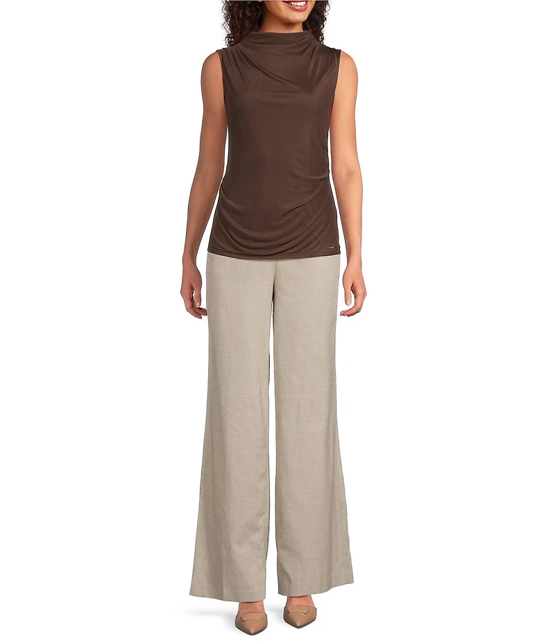 Calvin Klein Mesh Knit Mock Neck Sleeveless Fitted Top