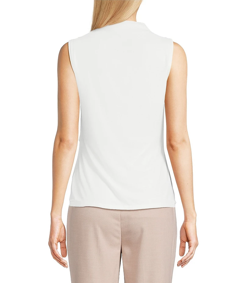 Calvin Klein Mesh Knit Mock Neck Sleeveless Fitted Top