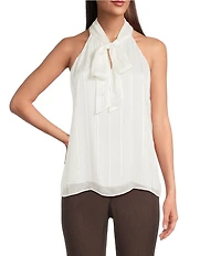 Calvin Klein Metallic Knit Tie Neck Sleeveless Flowy Top