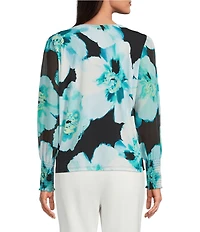 Calvin Klein Mix Media Crew Neck Long Sleeve Tie Front Blouse