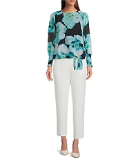 Calvin Klein Mix Media Crew Neck Long Sleeve Tie Front Blouse