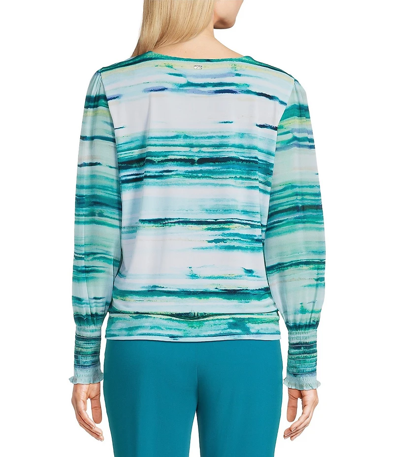 Calvin Klein Mixed Media Crew Neck Long Sleeve Tie Front Blouse