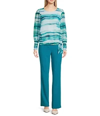 Calvin Klein Mixed Media Crew Neck Long Sleeve Tie Front Blouse