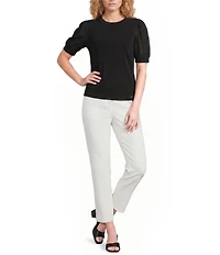 Calvin Klein Mixed Media Crew Neck Short Puff Sleeve Top