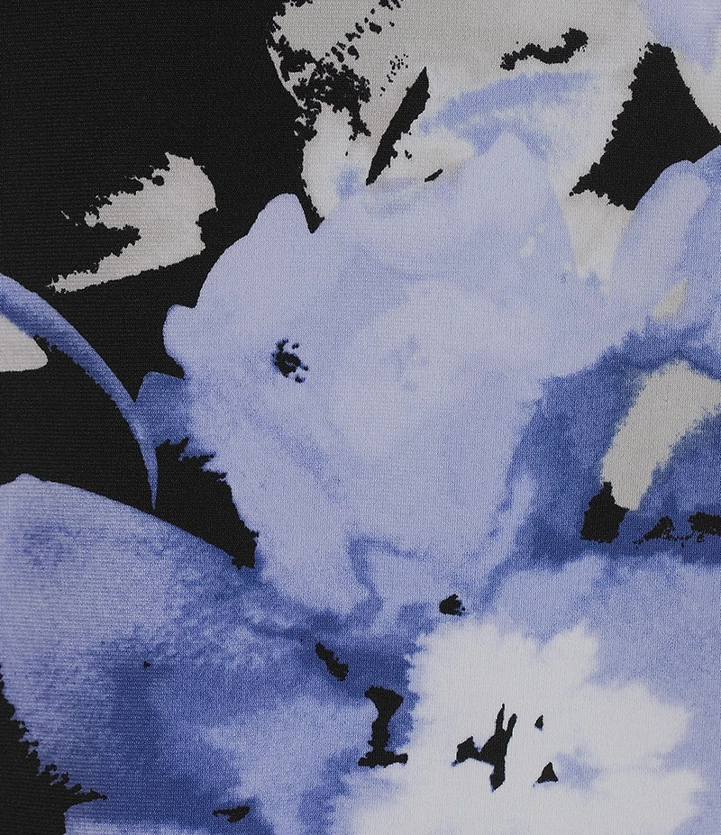 Calvin Klein Mixed Media Floral Crew Neck Short Puff Sleeve Top