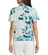 Calvin Klein Mixed Media Tie Neck Short Sleeve Blouse