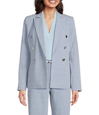 Calvin Klein Notch Collar Long Sleeve Windowpane Double Breasted Jacket