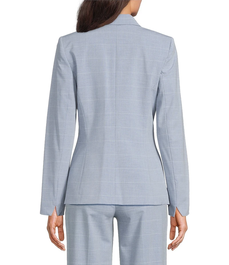 Calvin Klein Notch Collar Long Sleeve Windowpane Double Breasted Jacket