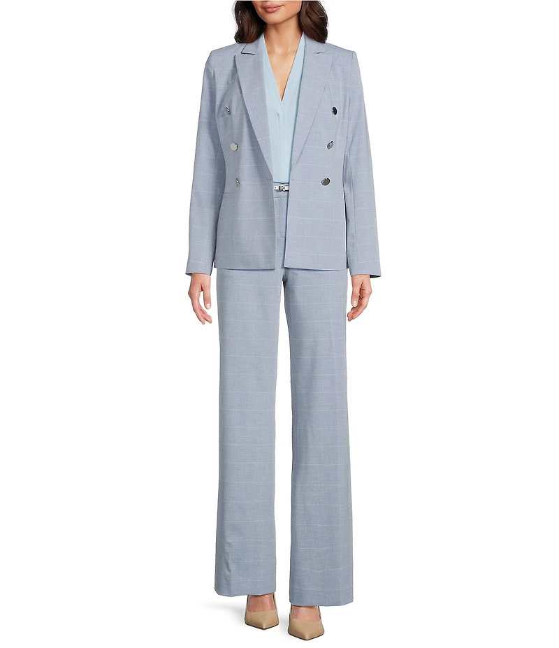 Calvin Klein Notch Collar Long Sleeve Windowpane Double Breasted Jacket