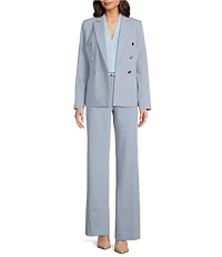 Calvin Klein Notch Collar Long Sleeve Windowpane Double Breasted Jacket