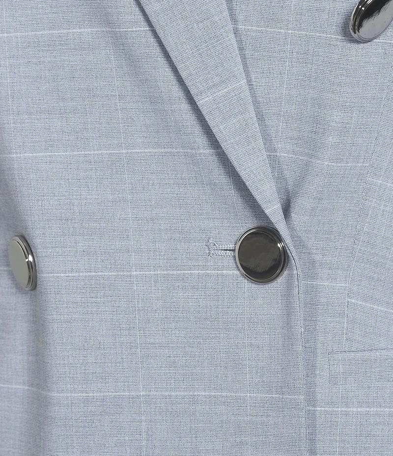 Calvin Klein Notch Collar Long Sleeve Windowpane Double Breasted Jacket