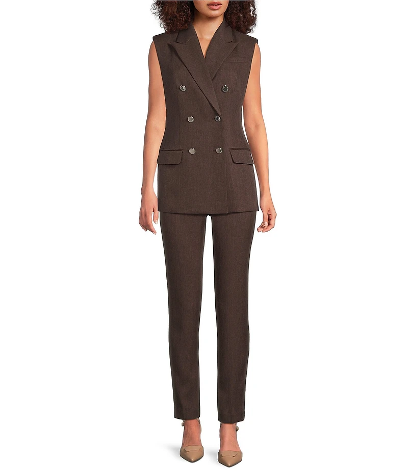 Calvin Klein Novelty Peak Lapel Collar Sleeveless Double Breasted Vest