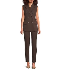 Calvin Klein Novelty Peak Lapel Collar Sleeveless Double Breasted Vest