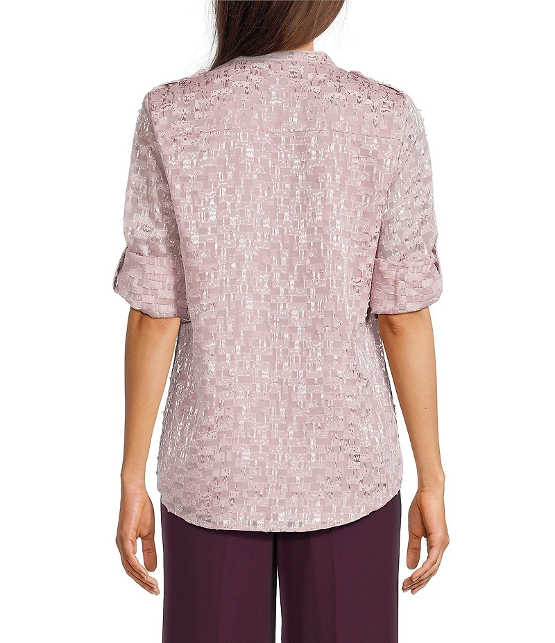 Calvin Klein Novelty Split Neck Roll Tab Button Front Blouse