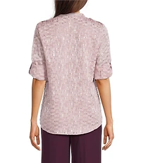 Calvin Klein Novelty Split Neck Roll Tab Button Front Blouse