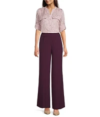 Calvin Klein Novelty Split Neck Roll Tab Button Front Blouse